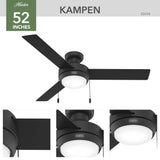 VENTILADOR TECHO 3 ASPAS 52 PULGADAS LED NEGRO MATE 52654 HUNTER