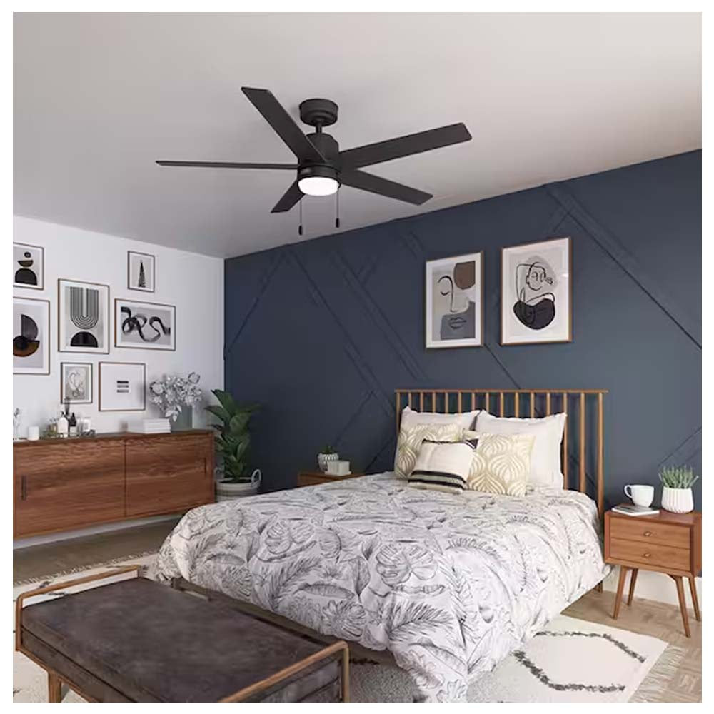 VENTILADOR TECHO 5 ASPAS 52 PULGADAS LED MANSILLA NEGRO MATE 52712 HUNTER