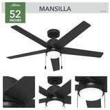 VENTILADOR TECHO 5 ASPAS 52 PULGADAS LED MANSILLA NEGRO MATE 52712 HUNTER