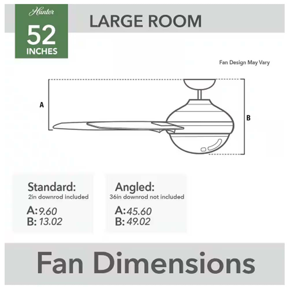 VENTILADOR TECHO 5 ASPAS 52 PULGADAS LED MANSILLA NEGRO MATE 52712 HUNTER