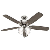 VENTILADOR TECHO 5 ASPAS 52 PULGADAS CON 4 LAMPARAS LED NIQUEL CEPILLADO 53216 HUNTER