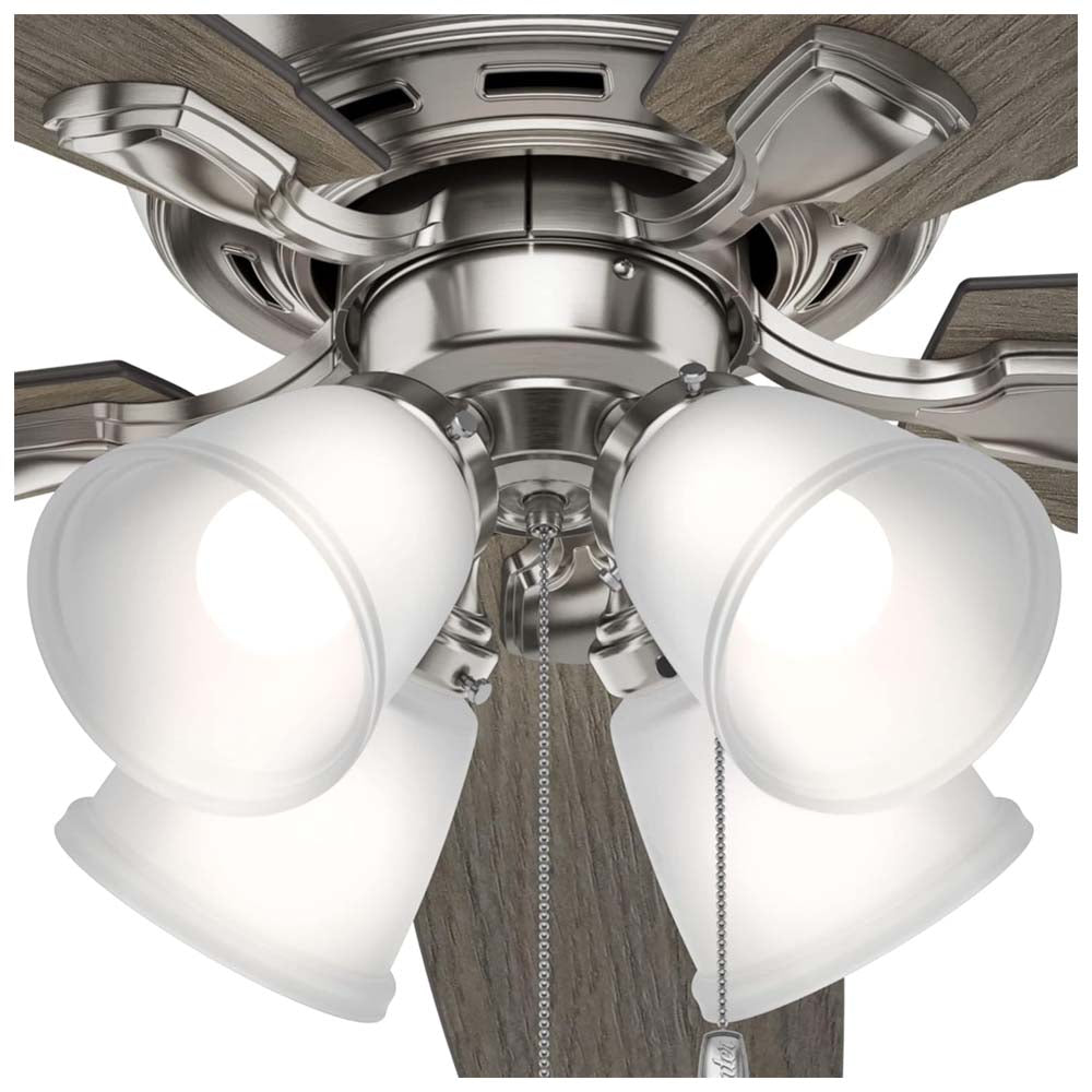 VENTILADOR TECHO 5 ASPAS 52 PULGADAS CON 4 LAMPARAS LED NIQUEL CEPILLADO 53216 HUNTER