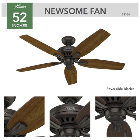 VENTILADOR TECHO 5 ASPAS 52 PULGADAS LED NEWSOME PREMIER BRONCE 53320 HUNTER