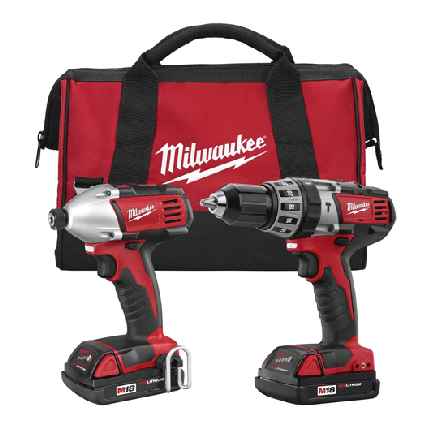 COMBO INALAMBRICO 2 HERRAMIENTAS: DESTORNILLADOR/TALADRO PERCUTOR 1/2" M18 DESTORNILLADOR IMPACTO HEXAGONAL 1/4" M18 2 BATERIAS 18 VOLTS 1.5 AMP M18 1 CARGADOR BATERIA MULTIPLE M12 Y M18 MILWAUKEE