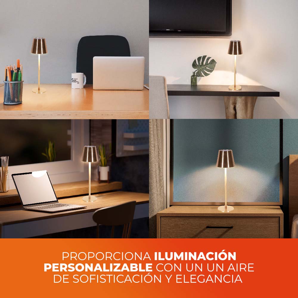 LAMPARA LED DE MESA DE 5 W TACTIL Y RECARGABLE COLOR BRONCE ANTIGUO IMAI II 5DTTLLED11DCCCBA TECNOLITE