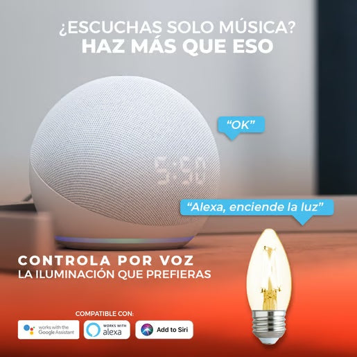 FOCO VELA LED INTELIGENTE FILAMENTO B11 WIFI 5.5 W LUZ BLANCA AJUSTABLE BASE E27 ATENUABLE COMPATIBLE CON APP MOVIL Y ASISTENTES DE VOZ 5EIC27LEDFV200TCW