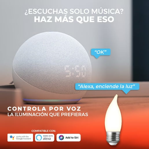 FOCO VELA LED INTELIGENTE FILAMENTO C35T WIFI 5.5 W LUZ BLANCA AJUSTABLE BASE E27 ATENUABLE COMPATIBLE CON APP MOVIL Y ASISTENTES DE VOZ 5FFE27LEDFFV200TCW