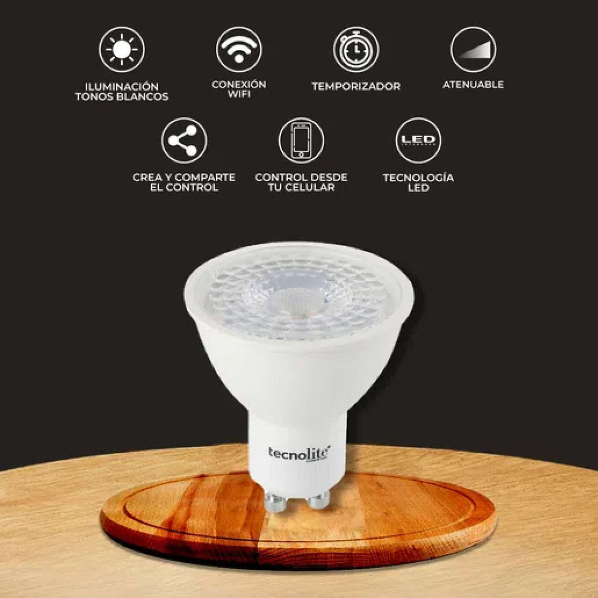 FOCO LED TECNOLITE BEAM SMART 5W LUZ BLANCA DINÁMICA ATENUABLE BASE GU10 COMPATIBLE CON APP MÓVIL Y ASISTENTES DE VOZ
