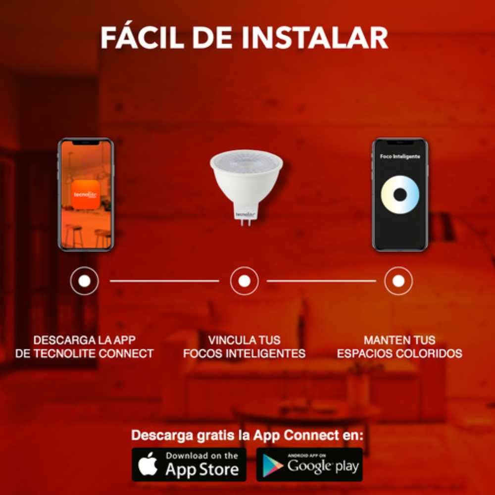 FOCO LED TECNOLITE FLASH SMART 5W LUZ BLANCA DINÁMICA ATENUABLE BASE GX5.3 COMPATIBLE CON APP MÓVIL Y ASISTENTES DE VOZ