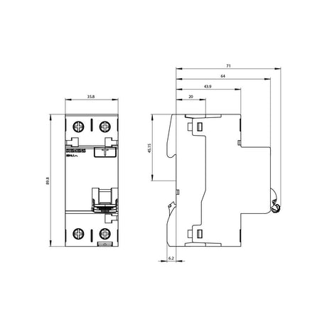 INTERRUPTOR DIFERENCIAL 2P TIPO AC 16A 10MA AC 230V MCA SIEMENS