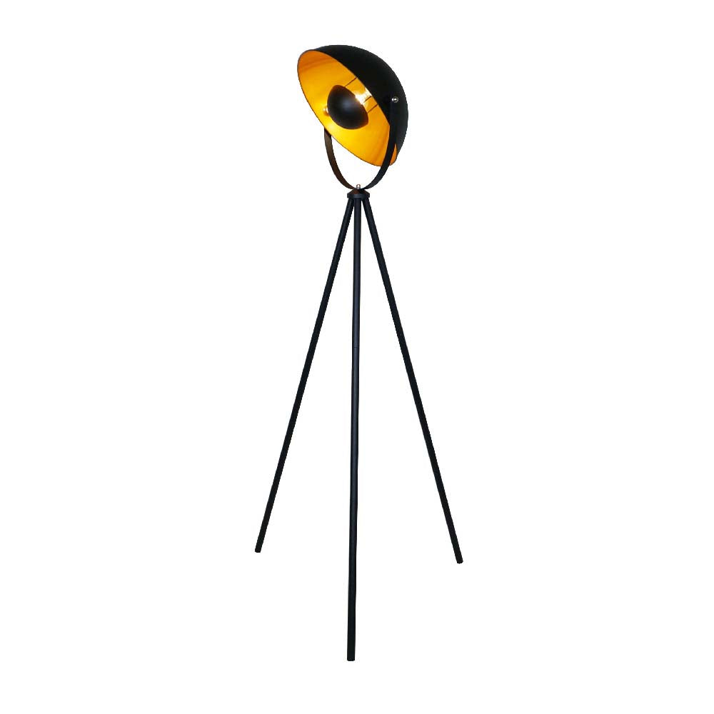 LUMINARIA DE PIE TRIPOIDE DE ACERO DE 60W COLOR NEGRO CON DORADO CHECHIA 60LPT1184MVN TECNOLITE