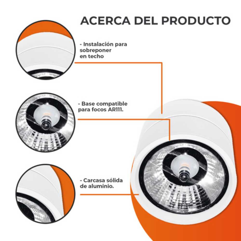 LAM INT SPOT SOBREPONER SIN LAMP AR111 60W MAX G53 AMADIO