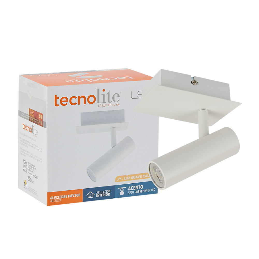 LÁMPARA DE INTERIOR LED TECNOLITE HAN I SPOT PARA SOBREPONER 6W LUZ SUAVE CÁLIDA DIRIGIBLE BLANCO *** HAE ***