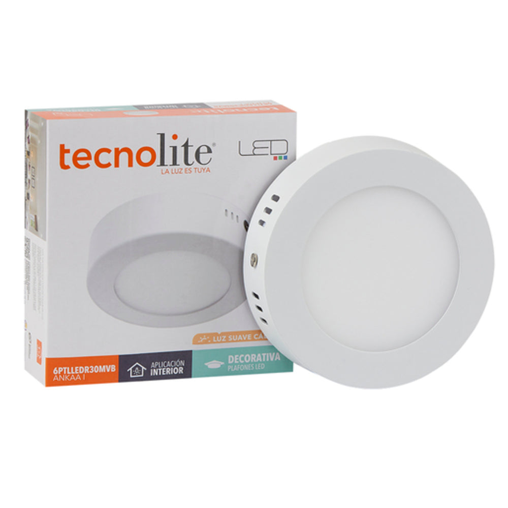 LÁMPARA DE INTERIOR LED ANKAA I TECNOLITE PARA SOBREPONER PLAFÓN 6W LUZ SUAVE CÁLIDA LED INTEGRADO