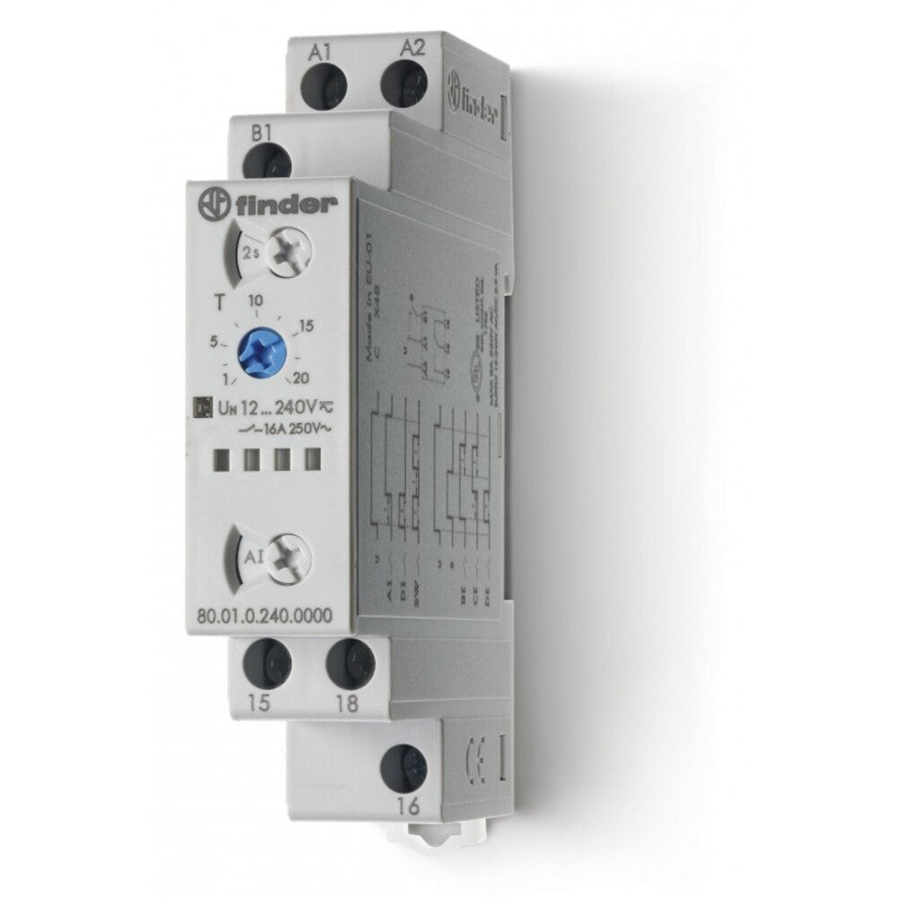 TEMPORIZADOR MODULAR MULTIFUNCION 16A. 1 CONTACTO 12....240V. FINDER