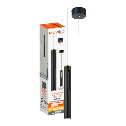 LAMPARA COLGANTE LED METAL 1.5M 8W LUZ CALIDA BRILLANTE DIRECTA/INDIRECTA IRC90 NO ATENUABLE NGO