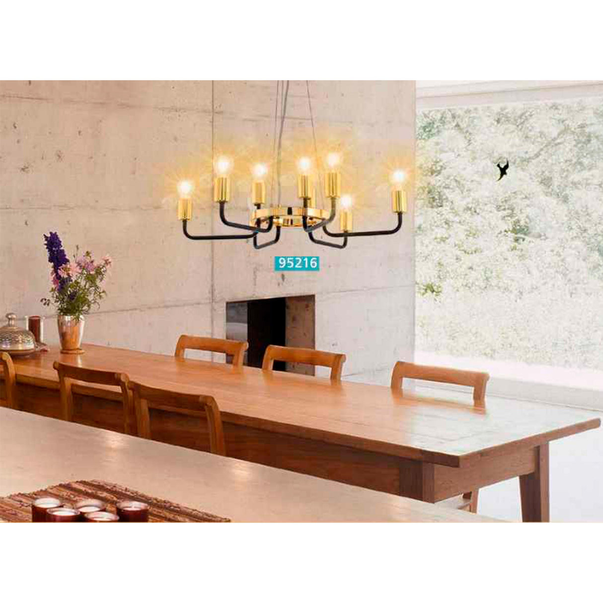 LUMINARIO COLG. 60W. 9 LUCES ACERO DORADO NEGRO MATE E26 S/LAMP. 95216 PALTAS *** HA. LUMI ***