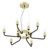 LUMINARIO COLG. 60W. 9 LUCES ACERO DORADO NEGRO MATE E26 S/LAMP. 95216 PALTAS *** HA. LUMI ***