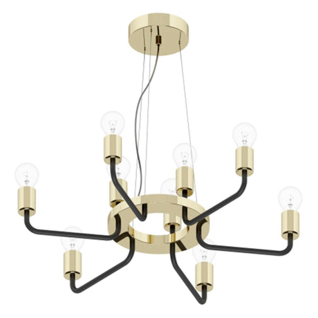 LUMINARIO COLG. 60W. 9 LUCES ACERO DORADO NEGRO MATE E26 S/LAMP. 95216 PALTAS *** HA. LUMI ***