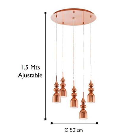 LUMINARIO COLGANTE BOLANOS COBRE 5 LUCES GU10 5X6W (INCLUIDOS) REGULABLE EGLO ***HAE 2024***