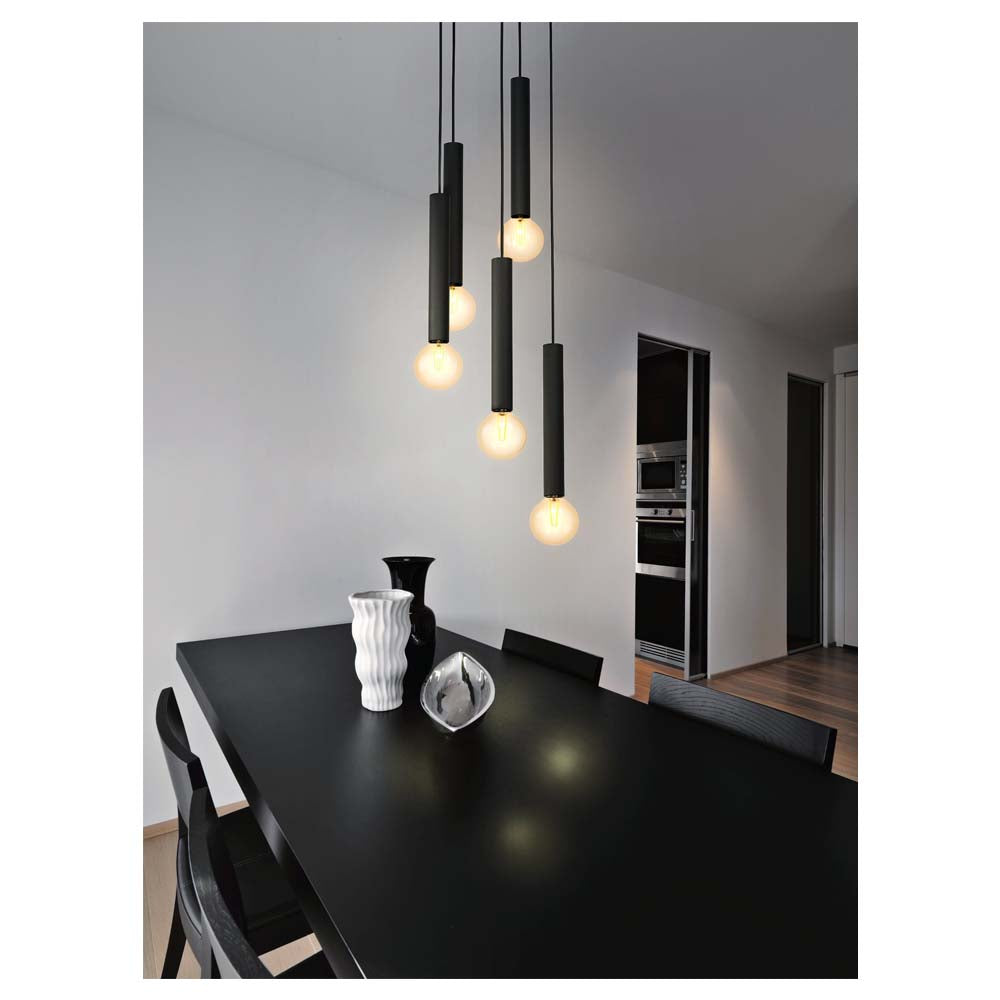 LUMINARIO COLGANTE CORTENOVA DE 8 LUCES ACERO NEGRO E27 5X60W