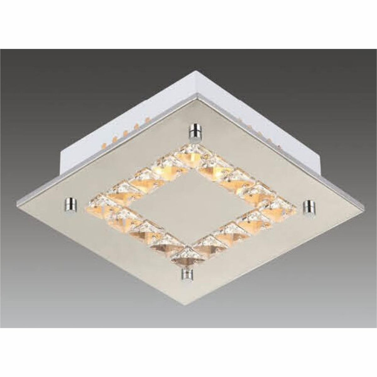 PLAFON 20X20 CUADRO CROMO/CRISTAL CORTADO 1 FOCO E-14 MCA LUZ VIC *** H.A.E. 2021 ***