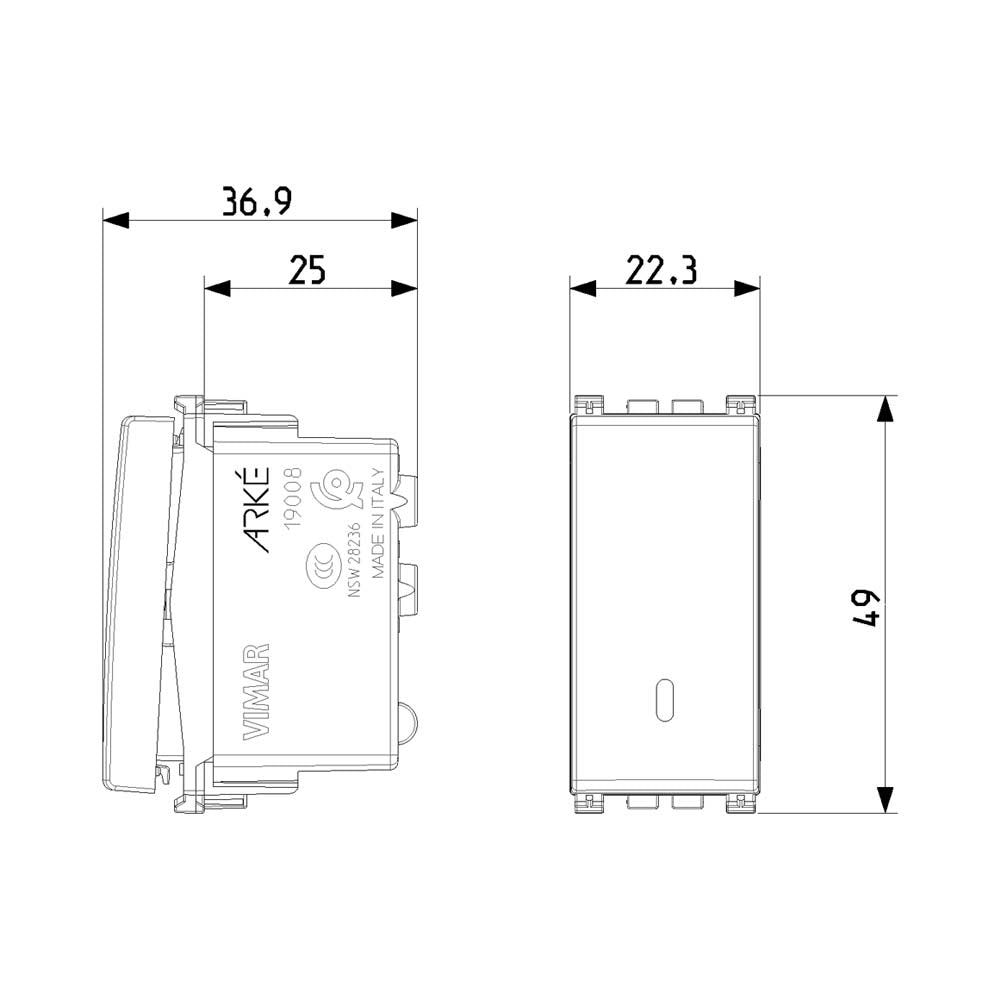 PULSADOR 1P NO 10A/250V. 1 MOD. ILUMINABLE TECLA INTERCAMBIABLE BLANCO ARKE VIMAR