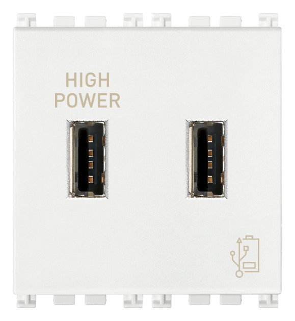 UNIDAD ALIMENTACION USB 5V. 2.1A. 2 MOD. 120-230V. BLANCO PLANA VIMAR