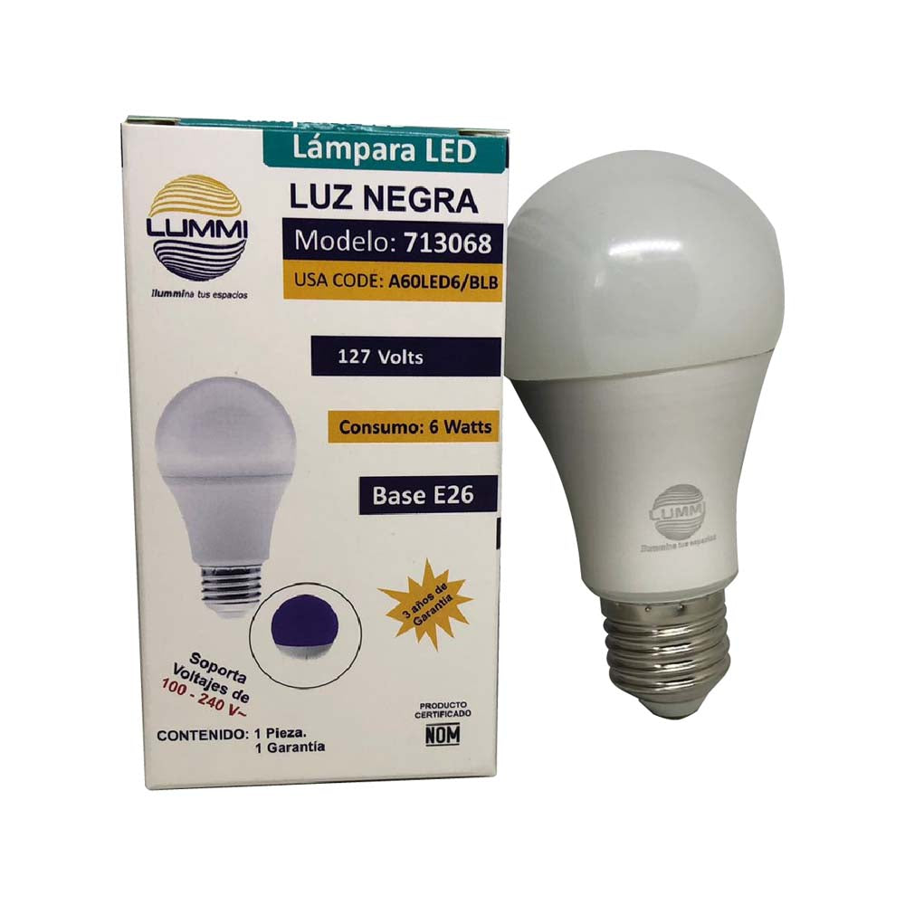 LAMPARA A60 LED 6W LUZ NEGRA 100-240V