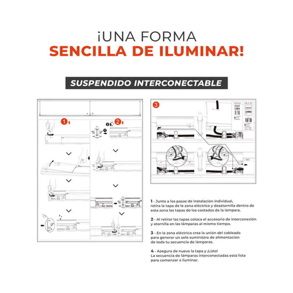 ACCESORIO DE SUSPENSION Y CONECTOR RECTO P/LAMP. 50LFCLED1286MVCCN 1.50MTS. LARGO BARNARD ***TECNOLITE HAE***
