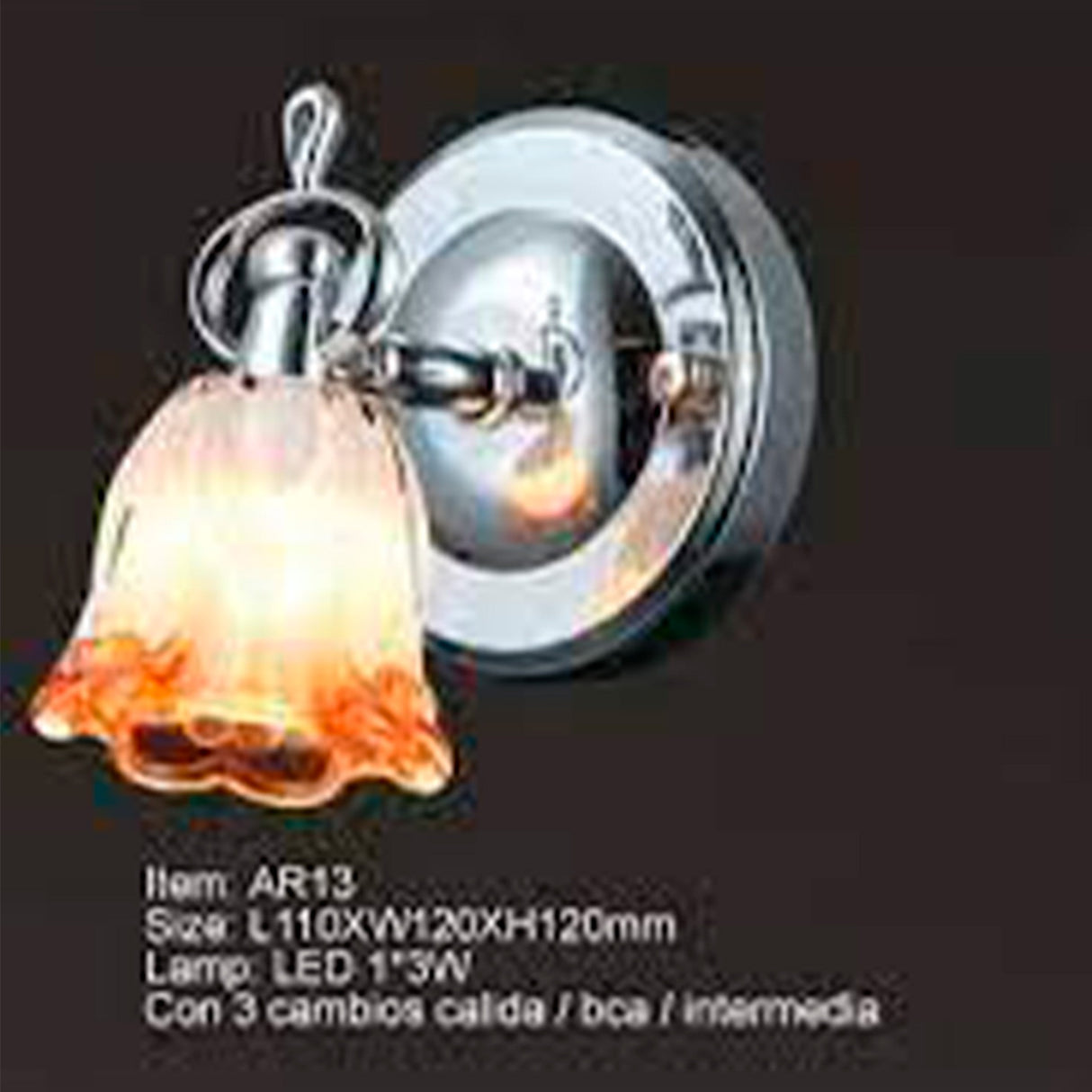 ARBOTANTE PANT FLOR CRISTAL AMBAR1 LUZ LED 3W 3 CAMBIOS DE LUZ