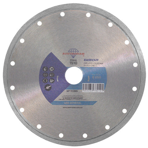 DISCO DE DIAMANTE AZUL RIN CONTINUO EASY-CUT 9X0.1X7/8 230X2.2X22.23 MCA AUSTROMEX