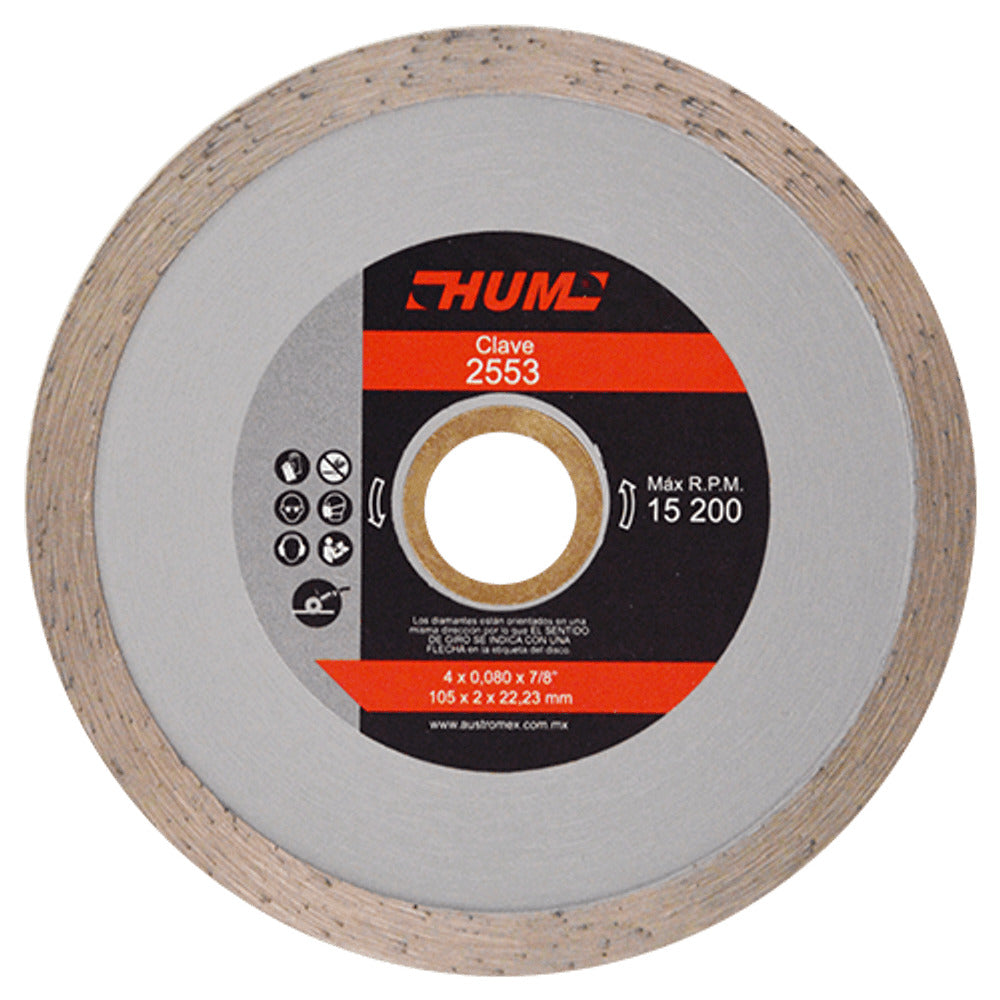 DISCO DE DIAMANTE RIN CONTINUO HUM 4X0.080X7/8 105X1.9X22.23 MCA AUSTROMEX