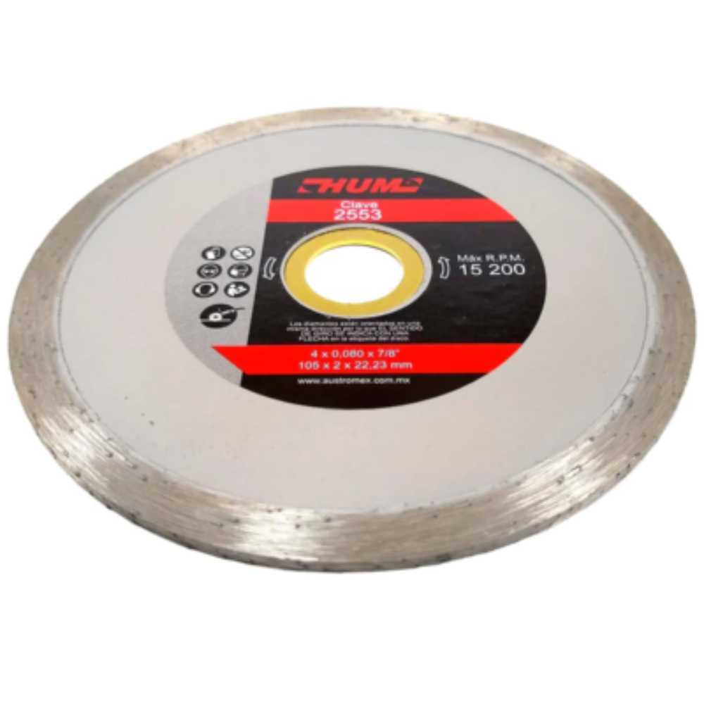 DISCO DE DIAMANTE RIN CONTINUO HUM 4-1/2X0.080X7/8 115X2X22.2 MCA AUSTROMEX
