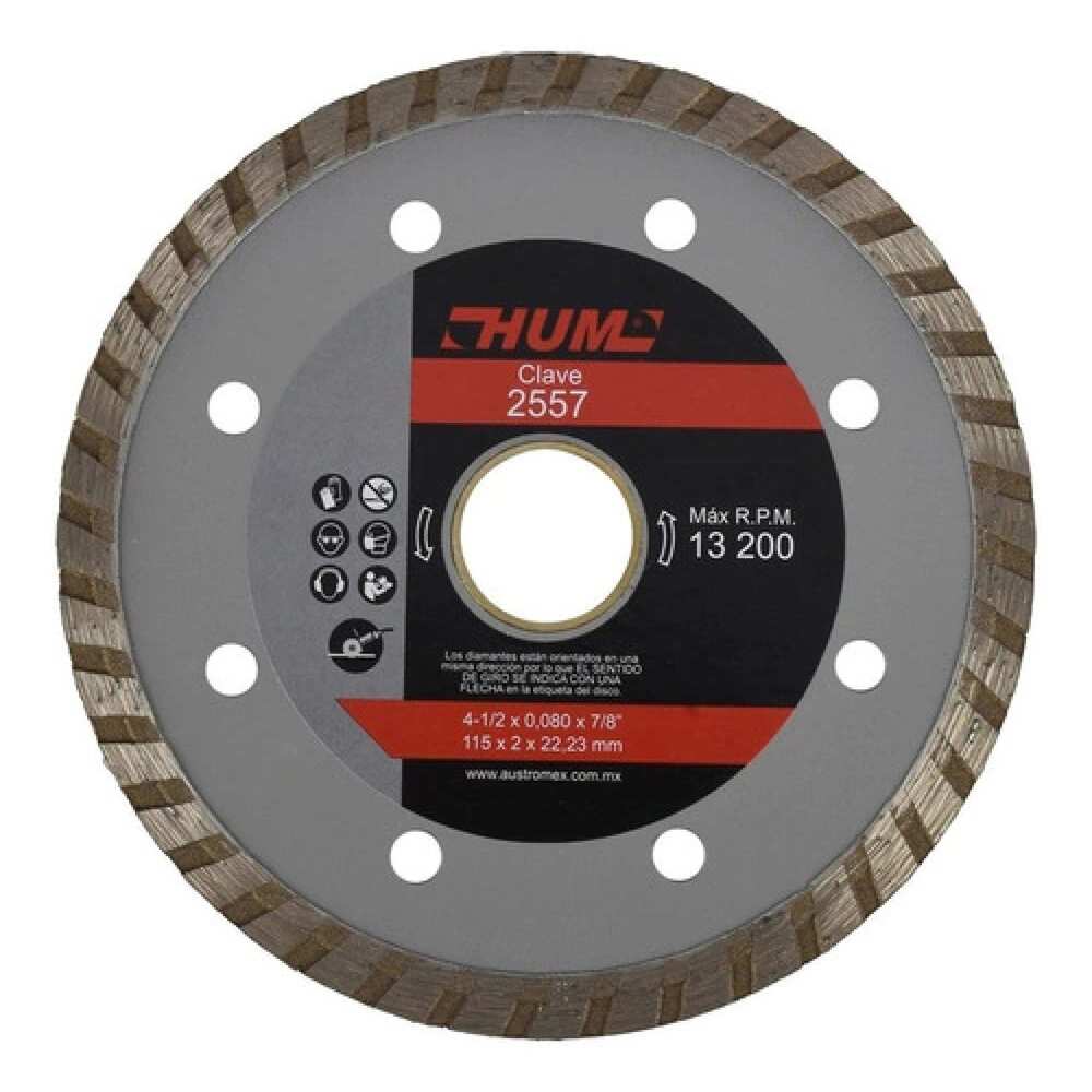 DISCO DE DIAMANTE TURBO HUM 4-1/2X0.08X7/8 115X1.9X22.23 MCA AUSTROMEX