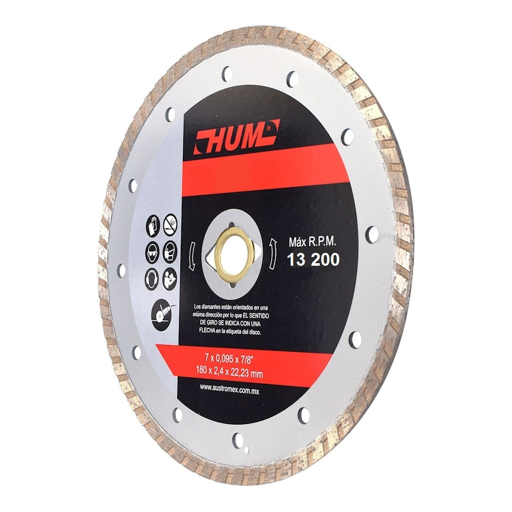 DISCO DE DIAMANTE TURBO HUM 4-1/2X0.08X7/8 115X1.9X22.23 MCA AUSTROMEX