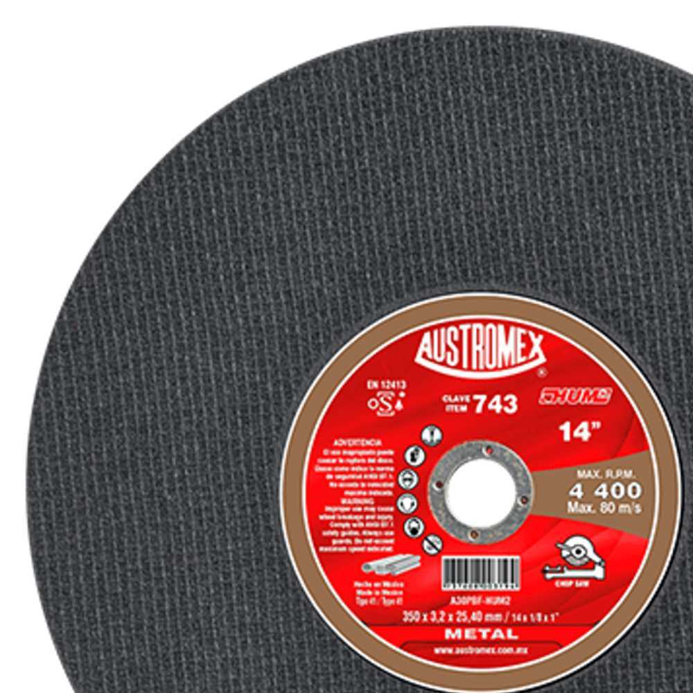 DISCO PARA CORTE DE METAL (HUECOS) A30PBF-HUM2 14X1/8X1 350X3.2X25.40 MCA AUSTROMEX
