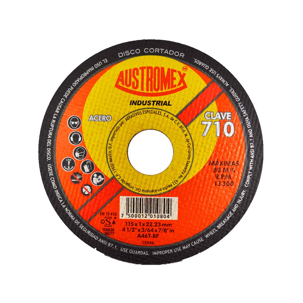 DISCO PARA CORTE DE METAL A46T BF 4-1/2X3/64X7/8 (115X1X22.2) MCA AUSTROMEX