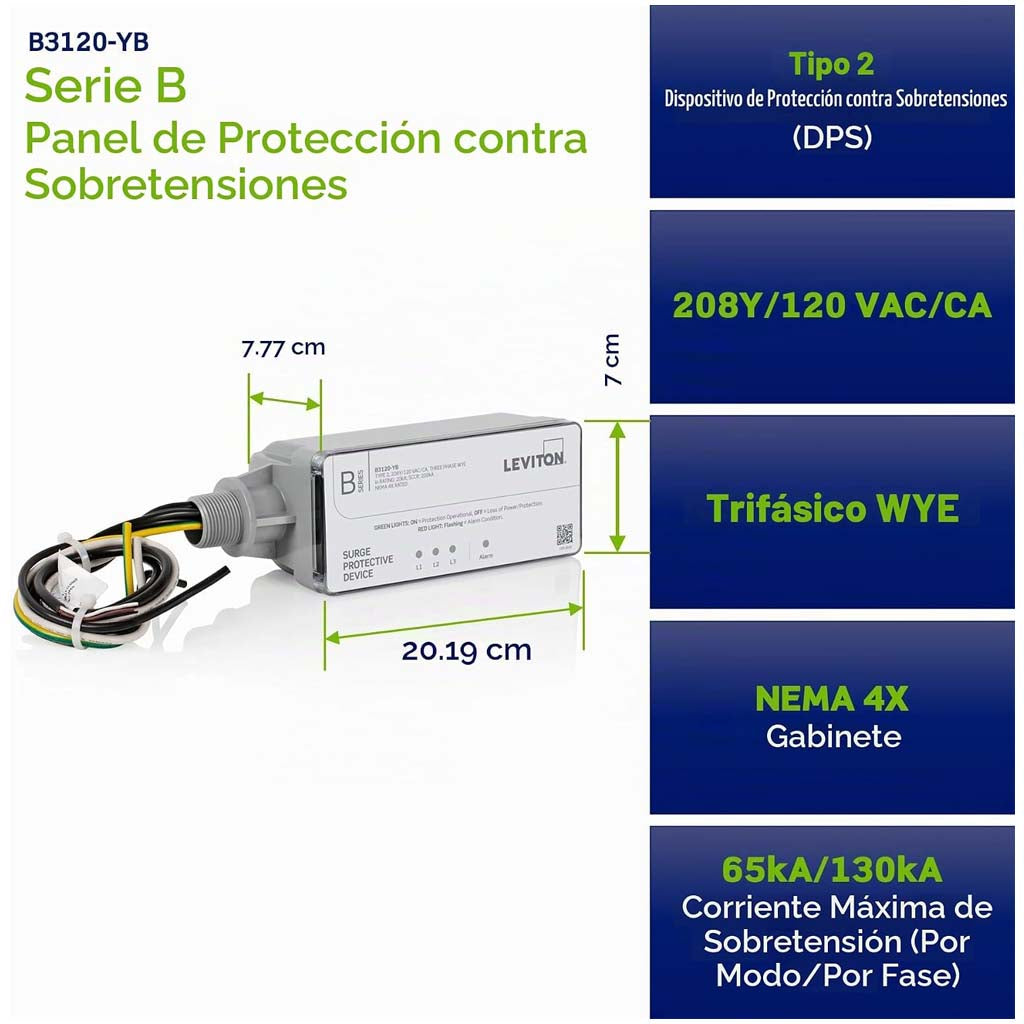 SUPRESOR DE PICOS SERIE B 208/120V3 Y 130KA IN 20KA CS NEMA 4X MCA LEVITON
