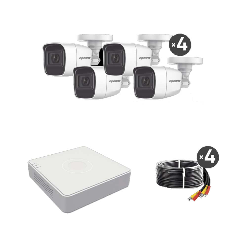 KIT TURBOHD 1080P LITE DVR 4 CANALES 4 + CAMARAS 2MP CON MICROFONO + 4 CABLES 18M + FUENTE DE PODER PROF *** HA. LUMI ***