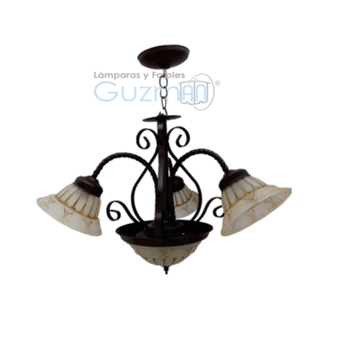 CANDIL MODELO 336 PANTALLAS HACIA ABAJO 5 LUCES SIN FOCO CAFE MCA GUZMAN