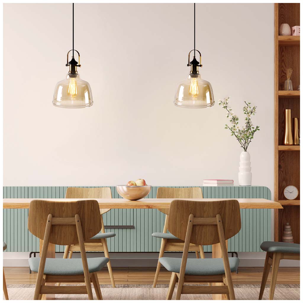 LUMINARIO COLGANTE 40W MAX E27 AMBAR Y LATON CALUX
