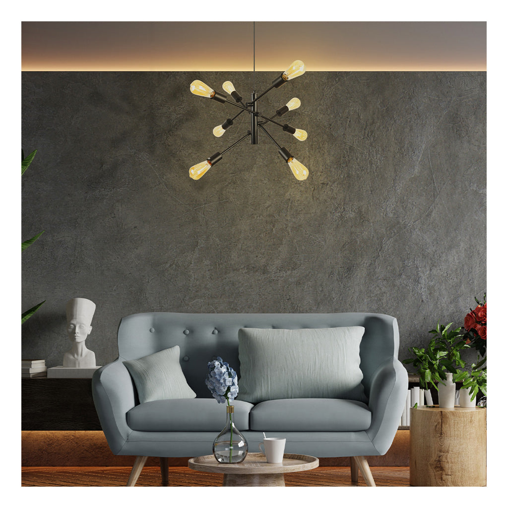 LUMINARIA SUSPENDIDA PARA TECHO 8L NEGRO 320W 127V E27 *NO INCLUYE FOCOS*