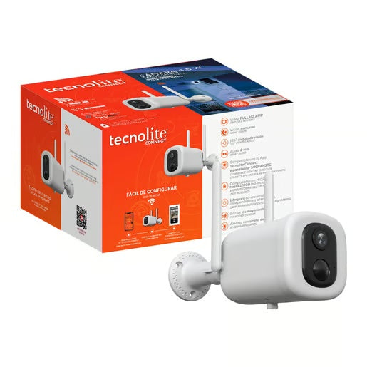 CAMARA DE SEGURIDAD EXTERIOR WIFI RECARGABLE INALAMBRICA CON LAMPARA 4.5 W VISION NOCTURNA COMPATIBLE CON APP MOVIL Y ASISTENTES DE VOZ