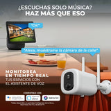CAMARA DE SEGURIDAD EXTERIOR WIFI RECARGABLE INALAMBRICA CON LAMPARA 4.5 W VISION NOCTURNA COMPATIBLE CON APP MOVIL Y ASISTENTES DE VOZ