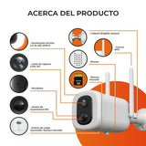CAMARA DE SEGURIDAD EXTERIOR WIFI RECARGABLE INALAMBRICA CON LAMPARA 4.5 W VISION NOCTURNA COMPATIBLE CON APP MOVIL Y ASISTENTES DE VOZ