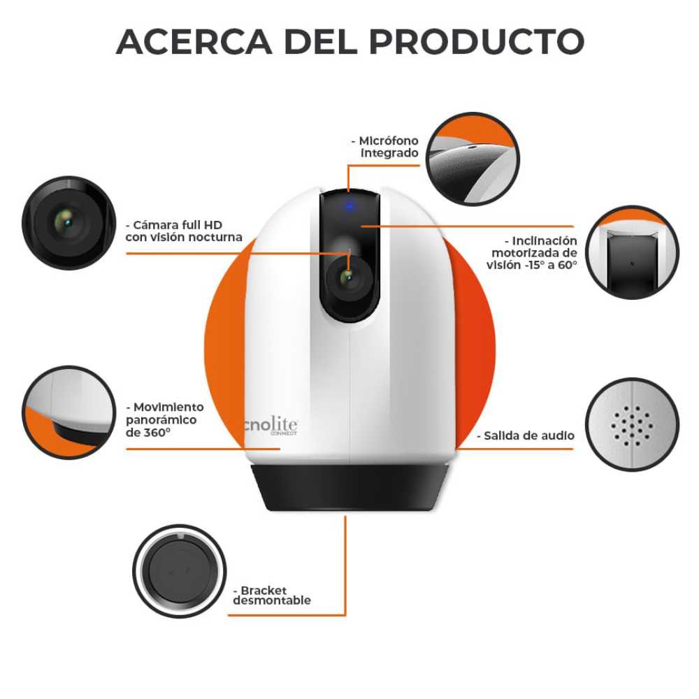 CAMARA MINI WIFI MOTORIZADA 1080P BLANCO C/NEGRO