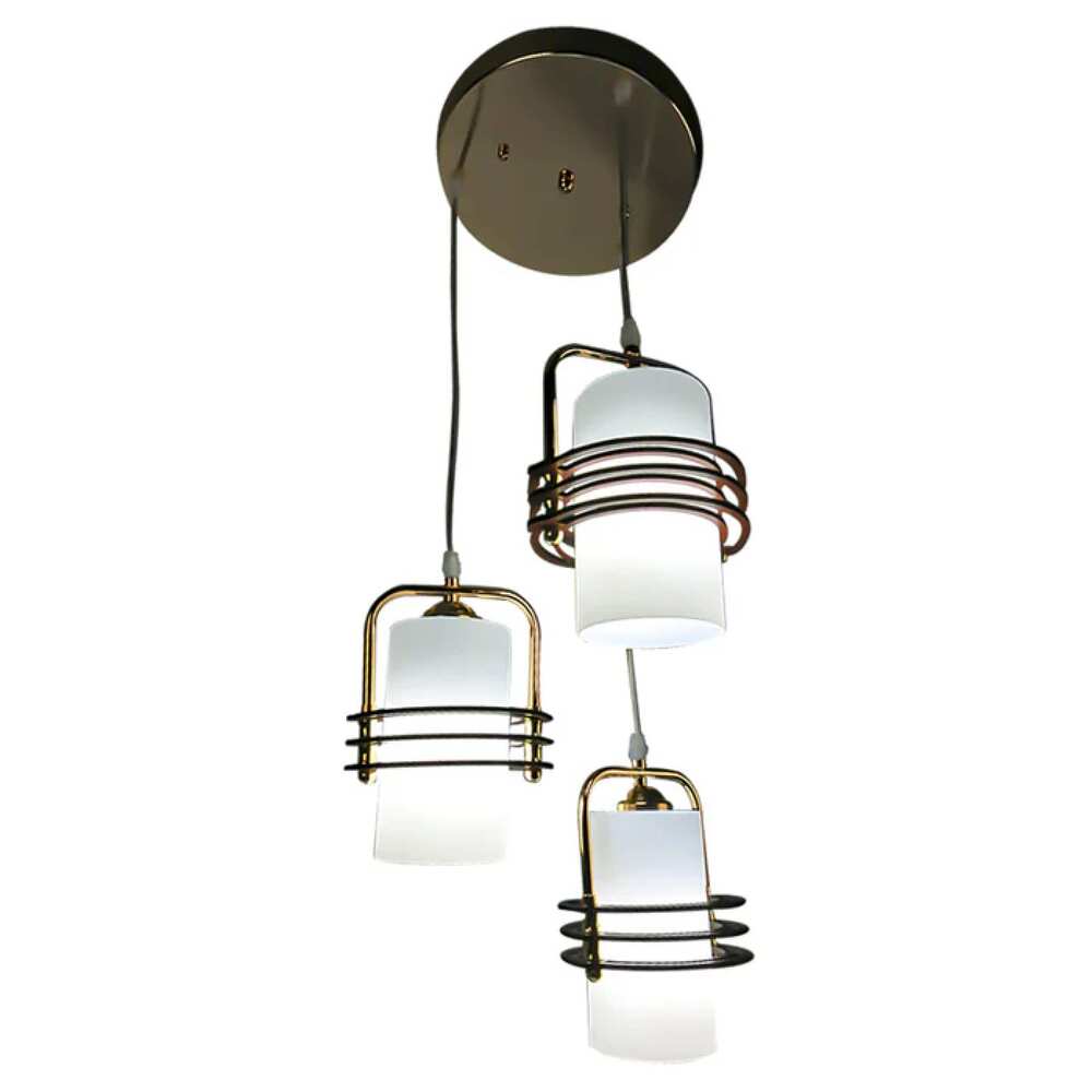 COLGANTE PARA TECHOBASE DE METAL COLOR DORADO/ PANTALLAS DE CRISTAL P/3 FOCOS CLT-807-003 AGABIA 003