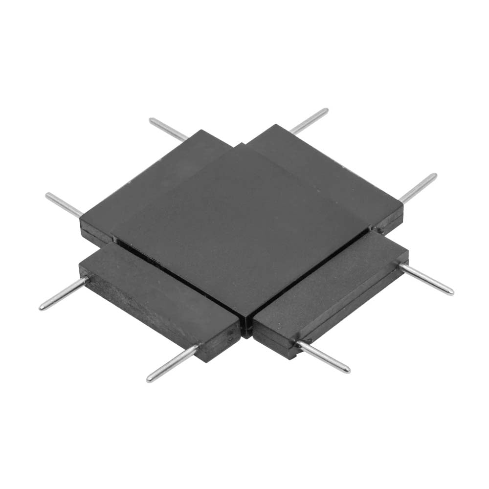 KIT DE COPLE EN FORMA DE X MECANICO Y ELECTRIFICADO ACABADO NEGRO PARA MINI RIEL MAGNETICO ILUTMAGMINI30B CONEXION HORIZONTAL.