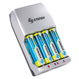 CARGADOR RAPIDO PARA PILAS AA Y AAA INCLUYE 4 PILAS AA STEREN